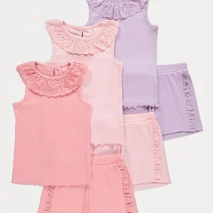 Broderie Anglaise Ribbed Vests and Shorts 3 Pack
