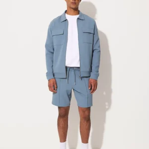 Slate Blue Scuba Shacket and Shorts Set