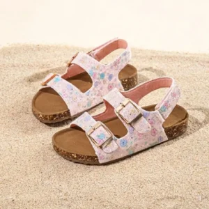 Kids Flower Glitter Double Buckle Sandals